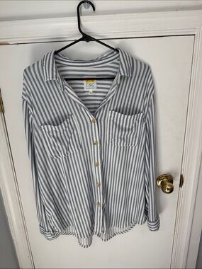 C&C California Navy and White Striped Shirt with Gold Buttons